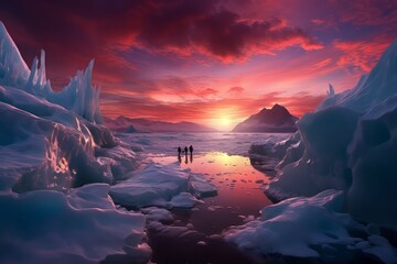 Sticker - Glimmering Desolation Sunset Over a Surreal, Frozen Expanse