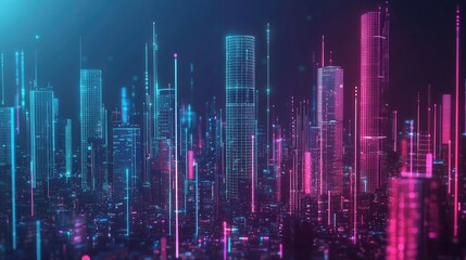 Poster - Big data connection technology. Cityscape telecommunication and communication network concept.