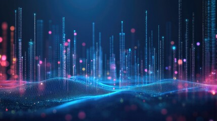 Poster - Big data connection technology. Cityscape telecommunication and communication network concept.