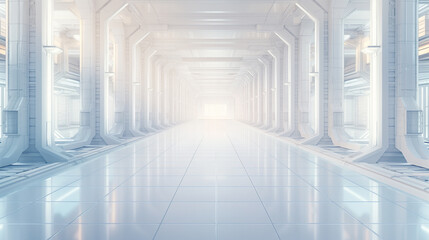 Wall Mural - A large, empty, white room with a light shining through a window