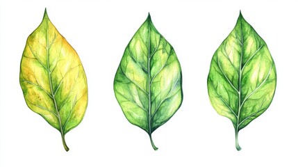 Wall Mural - Watercolor green leaves set on white background. Suitable for Wedding Invitations, Save the Date Cards, Thank You Cards, or Greeting Cards.