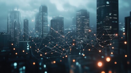 Poster - City scape and network icon connection concept