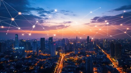 Poster - City scape Network and Connection technology concept -