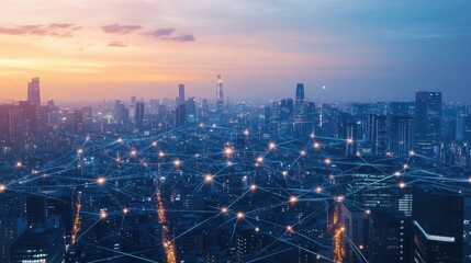 Poster - City scape Network and Connection technology concept -