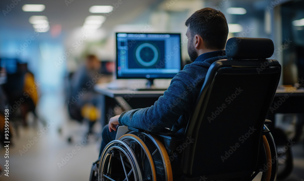 Man with a disability using assistive technology for communication ...
