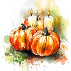 Poster - A burned pumpkin isolated on a white background. Harvest of organic vegetables. Happy Halloween and Thanksgiving Day. Watercolor rustic style. Autumn concept.
