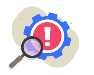 Poster - Error issue investigation inspect icon vector flat cartoon graphic illustration, system bug research review sign symbol, technical problem exam audit, find search glitch alert image clip art 

