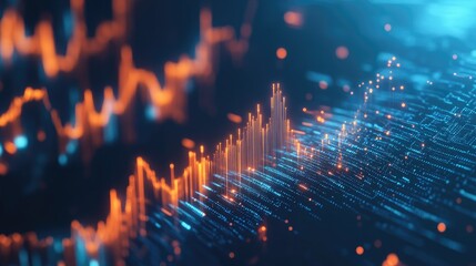 Poster - Dynamic 3D financial graph with abstract elements and glowing data lines.