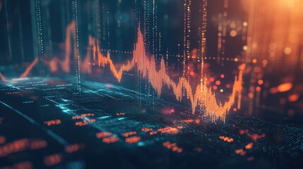Poster - Dynamic 3D financial graph with abstract elements and glowing data lines.