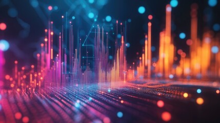 Poster - Dynamic 3D financial graph with abstract elements and glowing data lines.