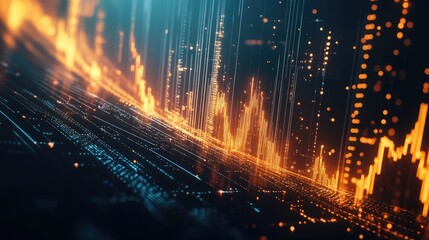 Poster - Dynamic 3D financial graph with abstract elements and glowing data lines.