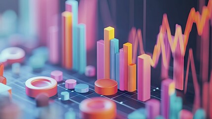 Poster - Dynamic 3D financial graph with abstract geometric shapes representing data trends.