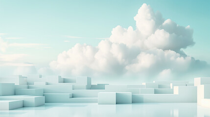 Wall Mural - A cloudy sky with a white city in the background