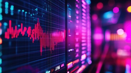 Poster - Financial data on a monitor. Finance data concept. stock market pricing abstract. Business background. Market Analyze.Bar graphs, diagrams, financial figures. Forex.