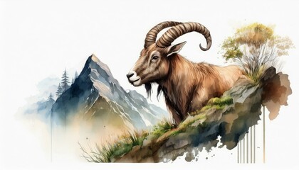 Poster - Ibex in watercolor 