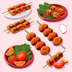 Sticker - Illustration of a vector satay food