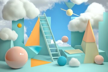 Poster - Intuitive ladder and clouds. Job growth. Generated by stock