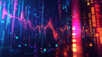 Poster - Futuristic 3D financial graph with abstract elements and vibrant data representation. --