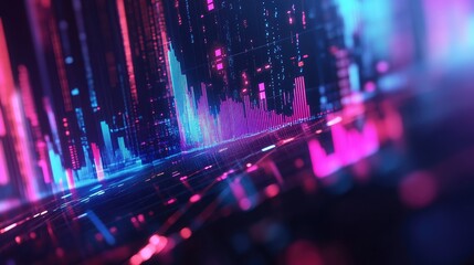 Poster - Futuristic 3D financial graph with abstract elements and vibrant data representation. --
