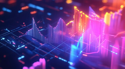 Poster - Geometric abstract 3D financial graph with dynamic shapes and glowing elements.