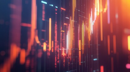 Poster - Geometric abstract 3D financial graph with dynamic shapes and glowing elements.