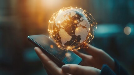 Poster - global network concept,Businessman holding global network connection on smart phone strategy and smart intelligence, digital marketing, Technology and global business.