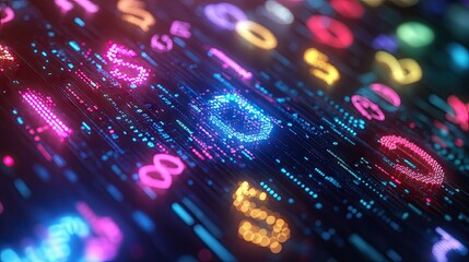 Poster - Glowing 3D financial network featuring interconnected currency symbols in a dynamic layout.