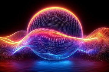 Leinwandbilder - Light lines flowing in 3D waves on a black background, representing AI technology, science, music, and modernity.