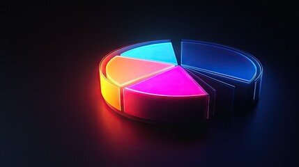 Poster - Glowing 3D financial pie chart with brightly illuminated segments against a dark background.
