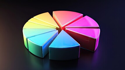 Poster - Glowing 3D financial pie chart with radiant segments in various vibrant colors.