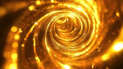 Poster - Glowing 3D golden vortex with dynamic swirls, emphasizing luxury and energy.