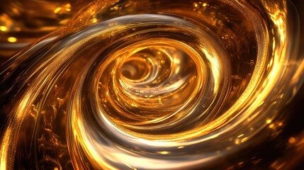 Poster - Glowing 3D golden vortex with dynamic swirls, emphasizing luxury and energy.
