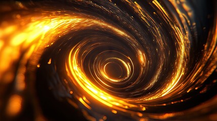 Poster - Glowing 3D golden vortex with vibrant spirals, highlighting the elegance of motion.