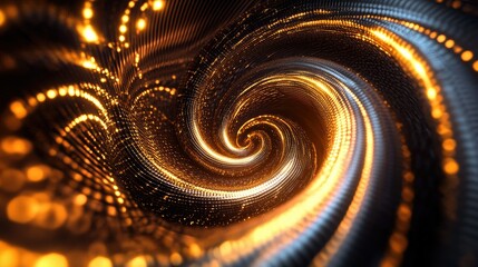 Poster - Glowing 3D golden vortex with vibrant spirals, highlighting the elegance of motion.