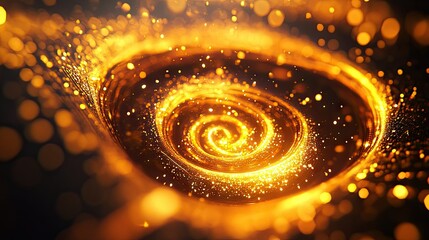 Poster - Glowing 3D golden vortex with vibrant spirals, highlighting the elegance of motion.