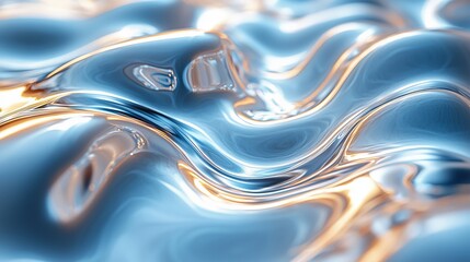 Poster - photo of fluid metal with reflective surfaces and orange light highlighting its dynamic and fluid pa