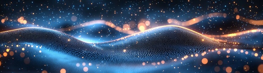 Leinwandbilder - Conceptual image featuring a futuristic wave with glowing particles. Vibrant colors and dynamic shapes evoke futuristic technology.