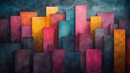 Fototapete - Dynamic abstract painting blending orange, yellow, blue, and black hues in a dynamic composition.