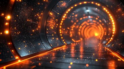 Leinwandbilder - A vibrant abstract corridor illuminated by glowing lights creates a futuristic and energetic atmosphere.