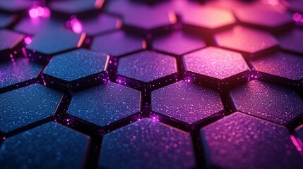 Leinwandbilder - This design features an abstract hexagon layout, bold blues and purples, strong shadow play, and dynamic depth, all in a contemporary and eye-catching layout.