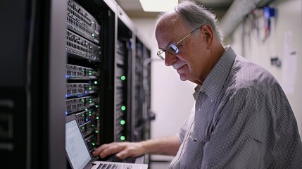 Poster - A trained IT professional operating an industrial network of servers. When working on data centers, he makes sure that all operations run smoothly, optimizes and maintains data centers.