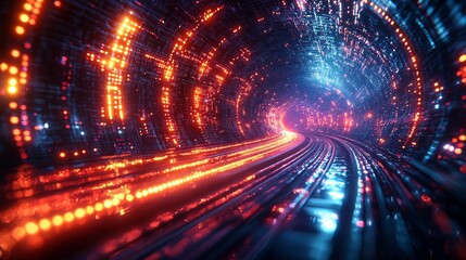 Aufkleber - Design of a futuristic and dynamic abstract digital tunnel filled with light streaks and vibrant colors.
