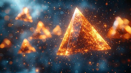 Fototapete - Colorful glowing pyramids create a dynamic effect in this abstract composition.