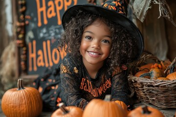 Poster - The image of a Halloween child. Halloween party for children.