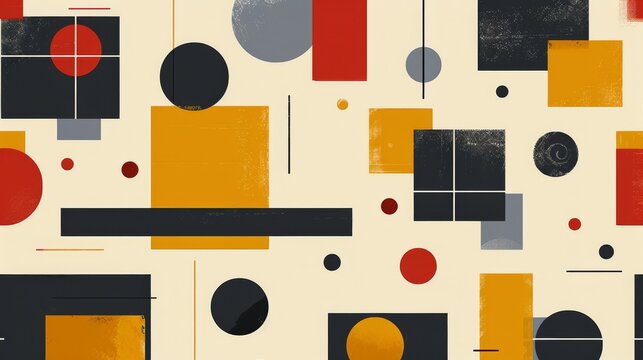 A clean and minimalistic geometric design with Scandinavian colors, using abstract shapes like rectangles and circles