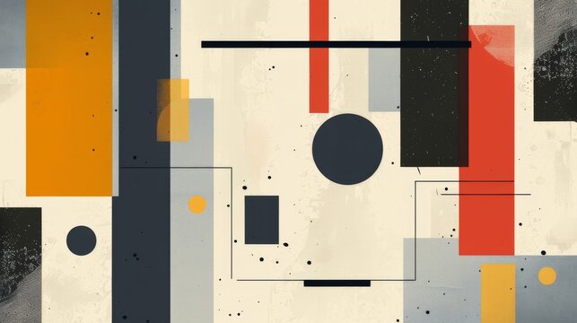 A clean and minimalistic geometric design with Scandinavian colors, using abstract shapes like rectangles and circles