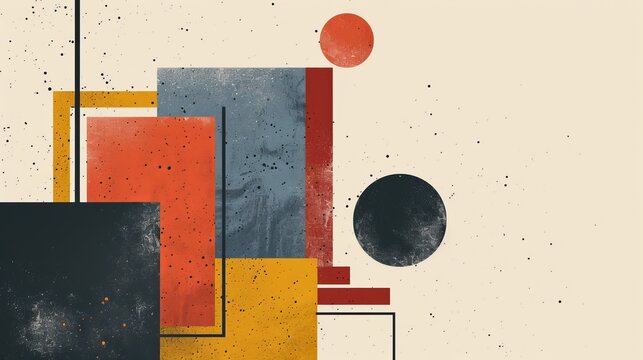A clean and minimalistic geometric design with Scandinavian colors, using abstract shapes like rectangles and circles