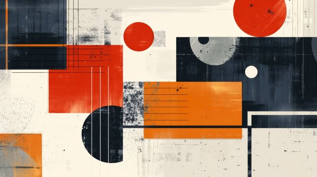 A clean and minimalistic geometric design with Scandinavian colors, using abstract shapes like rectangles and circles