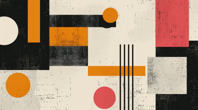 A clean and minimalistic geometric design with Scandinavian colors, using abstract shapes like rectangles and circles