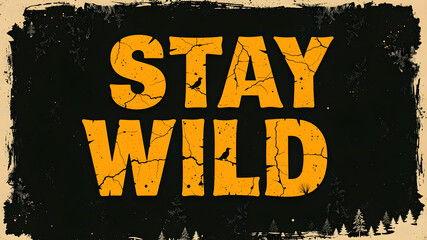 “Stay Wild” text in a bold, grungy font with a wilderness theme. Generative AI